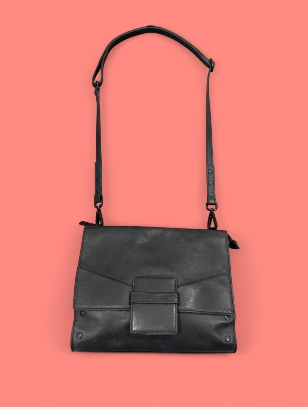 Hammitt LA Black Leather Edgy Messenger Crossbody Bag Red Interior $425 - Picture 3 of 11